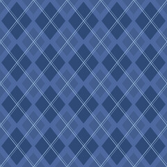 Poster - Argyle pattern blue colors. Seamless vector textile or paper design. Geometric stitched argyll graphic art for gift wrapping paper, socks, sweater, jumper, and other.