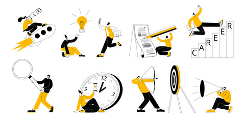 a set of vector characters on the subject of various areas of work in the company. a set of vector b