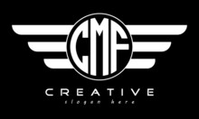 CMF Three Letter Monogram Type Circle Letter Logo With Wings Vector Template.