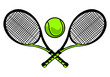 Crossed of two racket tennis with ball.