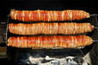 grilled Turkish food kokoreç on the grill