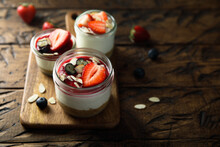 Traditional Homemade Panna Cotta Dessert With Berries