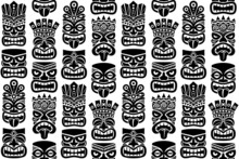 Tiki Pole Totem Vector Seamless Pattern - Traditional Statue Or Mask Repetitve Design From Polynesia And Hawaii
