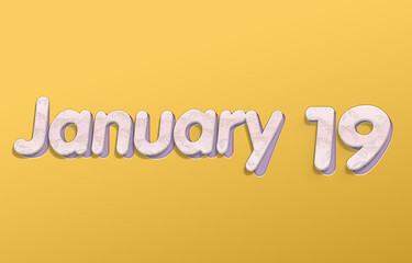 January 19. Image of January, calendar on yellow background with empty space for text. Summertime