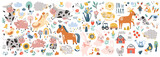 Fototapeta Pokój dzieciecy - Isolated set with cute farm animals in cartoon style. Ideal kids design, for fabric, wrapping, textile, wallpaper, apparel