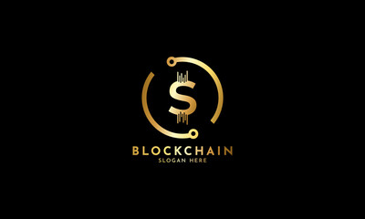 Wall Mural - Crypto coin logos. Initial letter S logo, icon - Vector Digital money, block chain, finance symbol. Connect technology and digital, gold currency data concept for your corporate identity