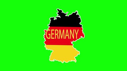 Wall Mural - Germany map in flag colours, yellow, red, black. Seamless loop animation on green screen. 