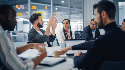 Poster - Multi-Ethnic Office Conference Room Meeting: Diverse Team of Creative Entrepreneurs, Specialists, Professional Talk, Discuss Growth. Businesspeople work on Digital e-Commerce Startup.