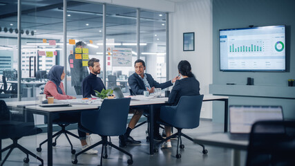 Aufkleber - multi-ethnic office conference room meeting: diverse team of successful managers, executives talk, u