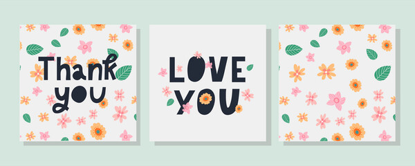 Sticker - Love you set. Inspirational lettering quote flowers banner. Typography slogan for t shirt printing, graphic design.