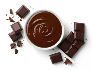 Wall Mural - Bowl of melted dark chocolate and pieces of chocolate bar