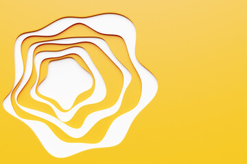 Poster - Abstract dynamic shape with white and yellow smooth lines, sides, like a flower on a black isolated background. 3D illustration and rendering. Elegant line background.