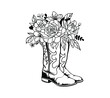 Cowboy boots with flowers isolated on a white background. Vector illustration.