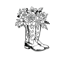 Cowboy Boots With Flowers Isolated On A White Background. Vector Illustration.