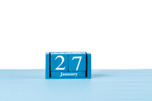 Wooden Calendar January 27 On A White Background