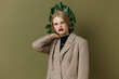 © SHOTPRIME STUDIO - pretty woman in coat red lips fashion palm leaf Lifestyle posing