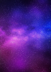 night starry sky and bright purple blue galaxy, vertical background