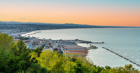 Aerial view of Gabicce and Cattolica at sunset