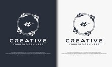 Initial Letter N White Floral Frame Logo Template