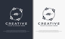 Initial Letter M White Floral Frame Logo Template
