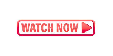 Poster - Watch now vector button in flat style. Play video icon isolated on white background. Vector illustration.