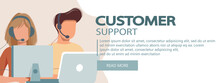 Live Support Concept. Business Customer Care Service Concept. Icon For Contact Us, Support, Help, Phone Call And Website Click. Flat Vector Illustration.	