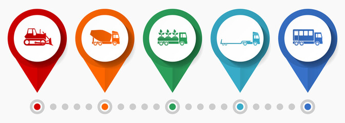 Aufkleber - Web and internet vehicles, transportation, transport concept vector icon set, flat design pointers, infographic template