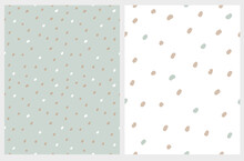 Simple Hand Drawn Irregular Dotted Vector Patterns. Tiny Brush Dots Isolated On A Mint Blue And White Background. Infantile Style Abstract Geometric Print With Spots Ideal For Fabric, Textile. 