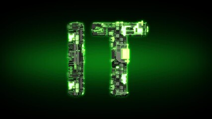 Poster - IT shining dark green cyber text on black, isolated - loop video