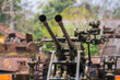 37mm anti aircraft artillery in outdoors museum in Ho chi Minh city, Vietnam, closeup double barrelled gun