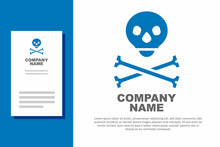 Blue Skull On Crossbones Icon Isolated On White Background. Happy Halloween Party. Logo Design Template Element. Vector