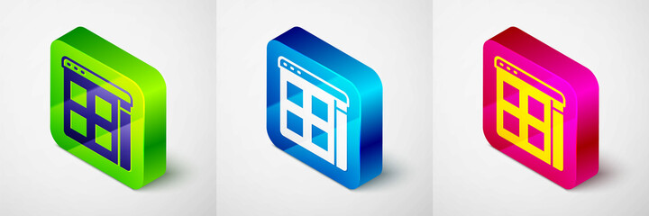 Aufkleber - Isometric Browser files icon isolated on grey background. Square button. Vector