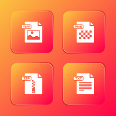 Poster - Set TIFF file document, PNG, ZIP and TXT icon. Vector