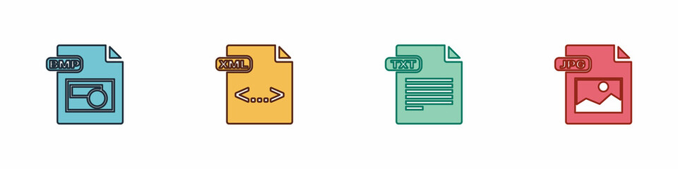 Poster - Set BMP file document, XML, TXT and JPG icon. Vector
