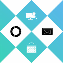 Poster - Set Lifebuoy, Calendar, Computer monitor diagnostics and Mail and e-mail icon. Vector