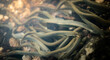 Carpathian brook lamprey (Eudontomyzon danfordi) mass spawning in a mountain stream