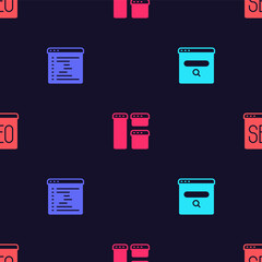 Poster - Set Search engine, Browser window, and SEO optimization on seamless pattern. Vector
