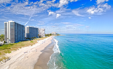 Wall Mural - drone shot of beach and ocean with city in BOCA RATON, Florida
