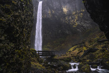 Bridge And Waterfall Trail In Pacific Northwest