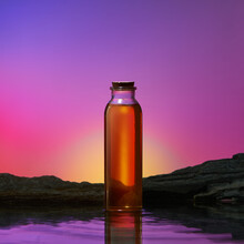 Bottle Of Fresh Ice Tea Front Mount Sunset