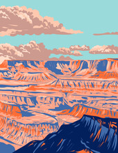 WPA Poster Art Of The Grand Canyon National Park Carved By The Colorado River Located In Arizona, United States Done In Works Project Administration Style Or Federal Art Project Style.