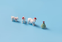 Figures Of White Bears And Christmas Tree
