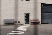Welcome Gate On Industrial Warehouse