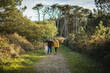 © Daniel Gonzalez/Stocksy - Couple with dog in forest