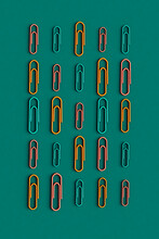 Colorful Paper Clips In Different Sizes. From Above