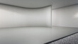 Abstract interior design 3D rendering of modern showroom. Empty floor and white gravel with concrete wall background.