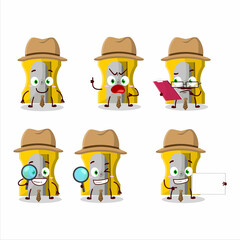 Sticker - Detective yellow pencil sharpener cute cartoon character holding magnifying glass