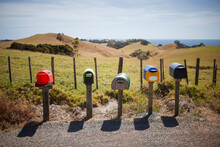 Colorful Letterboxes On A Rural Road