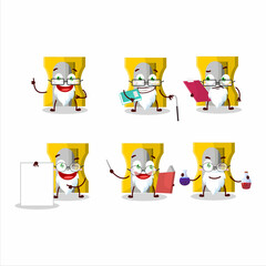 Wall Mural - Professor yellow pencil sharpener academic cartoon character working on laboratory