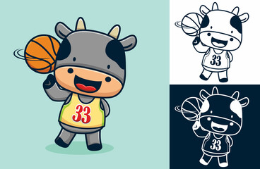 Wall Mural - Cute cow basketball player cartoon with the ball